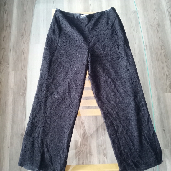 Chic Black Lace Wide Leg Pants - Picture 3 of 5